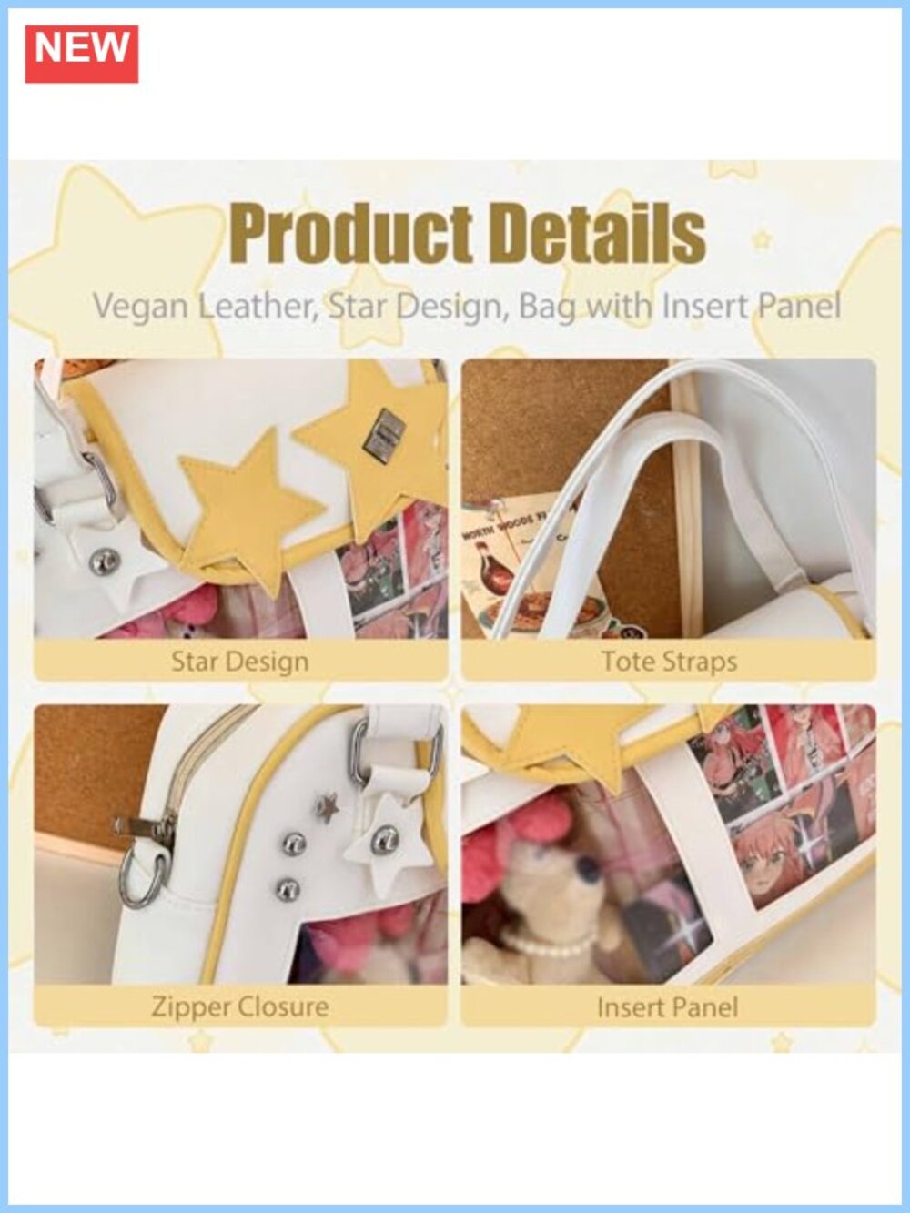 Kawaii Ita Crossbody Messenger Bag Vegan Leather Pin Display Tote - Picture 4 of 6